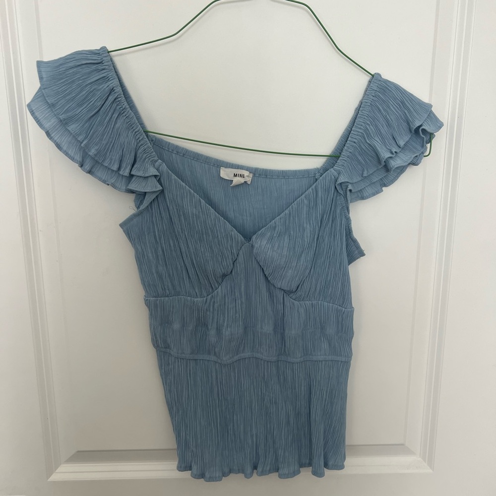 Mine Light Blue Ruffled Blouse